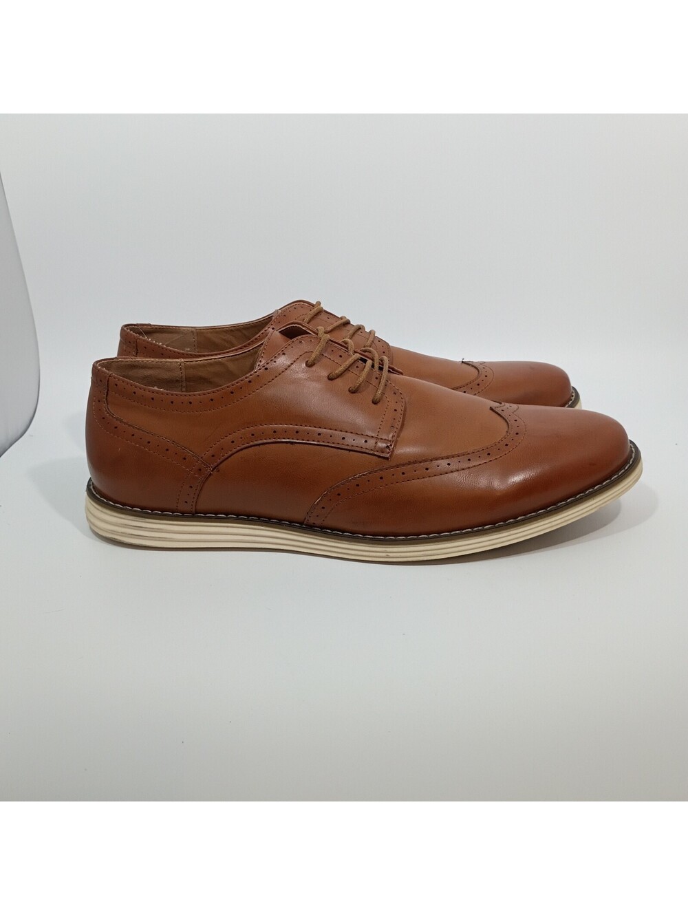 Vostey Milan Cognac Camel Oxford Leather Wingtip Dress Lace Up Shoes Men's US 15